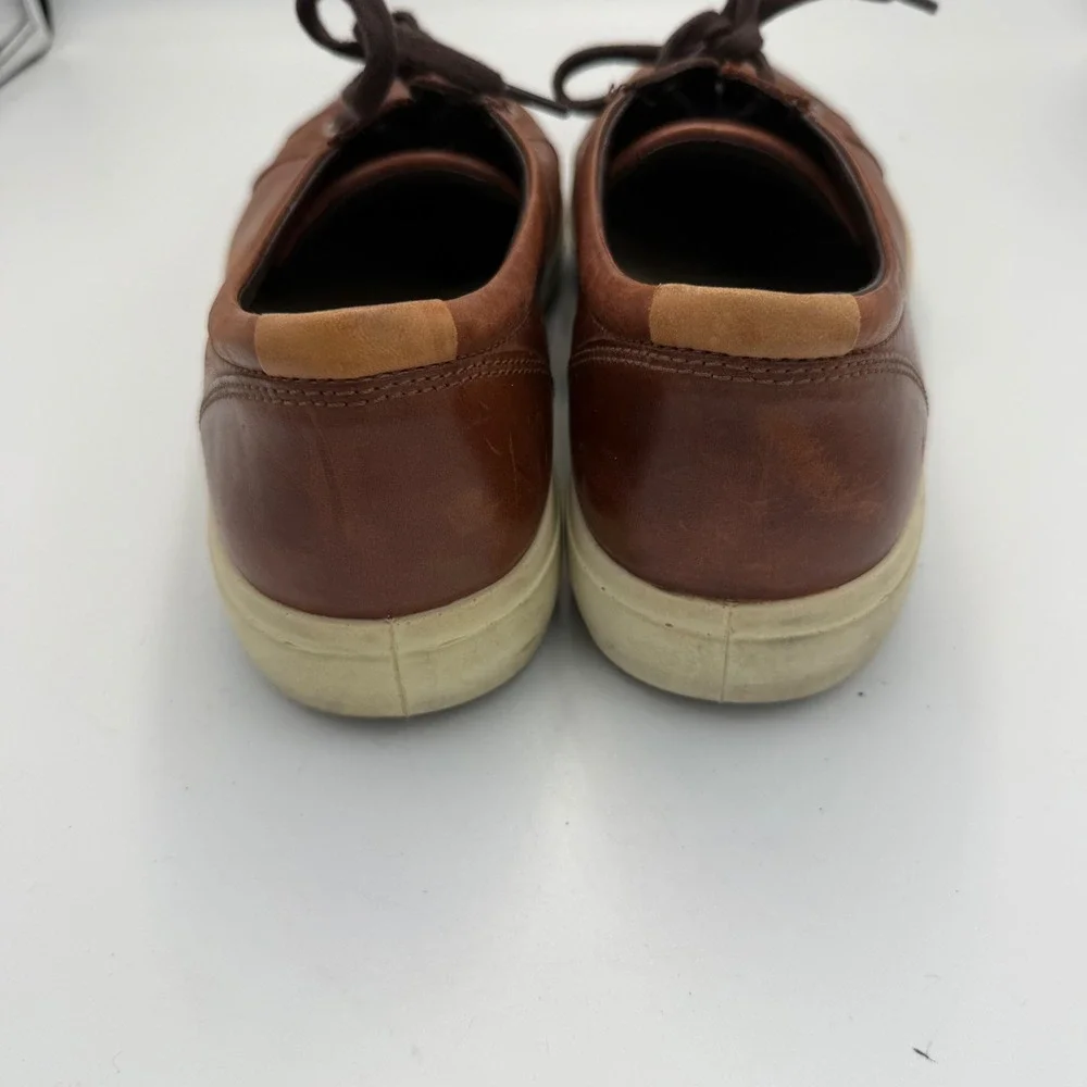ECCO Soft 7 Mens Cognac Brown Leather Low Top Sneakers Preppy Size 13 EU 47